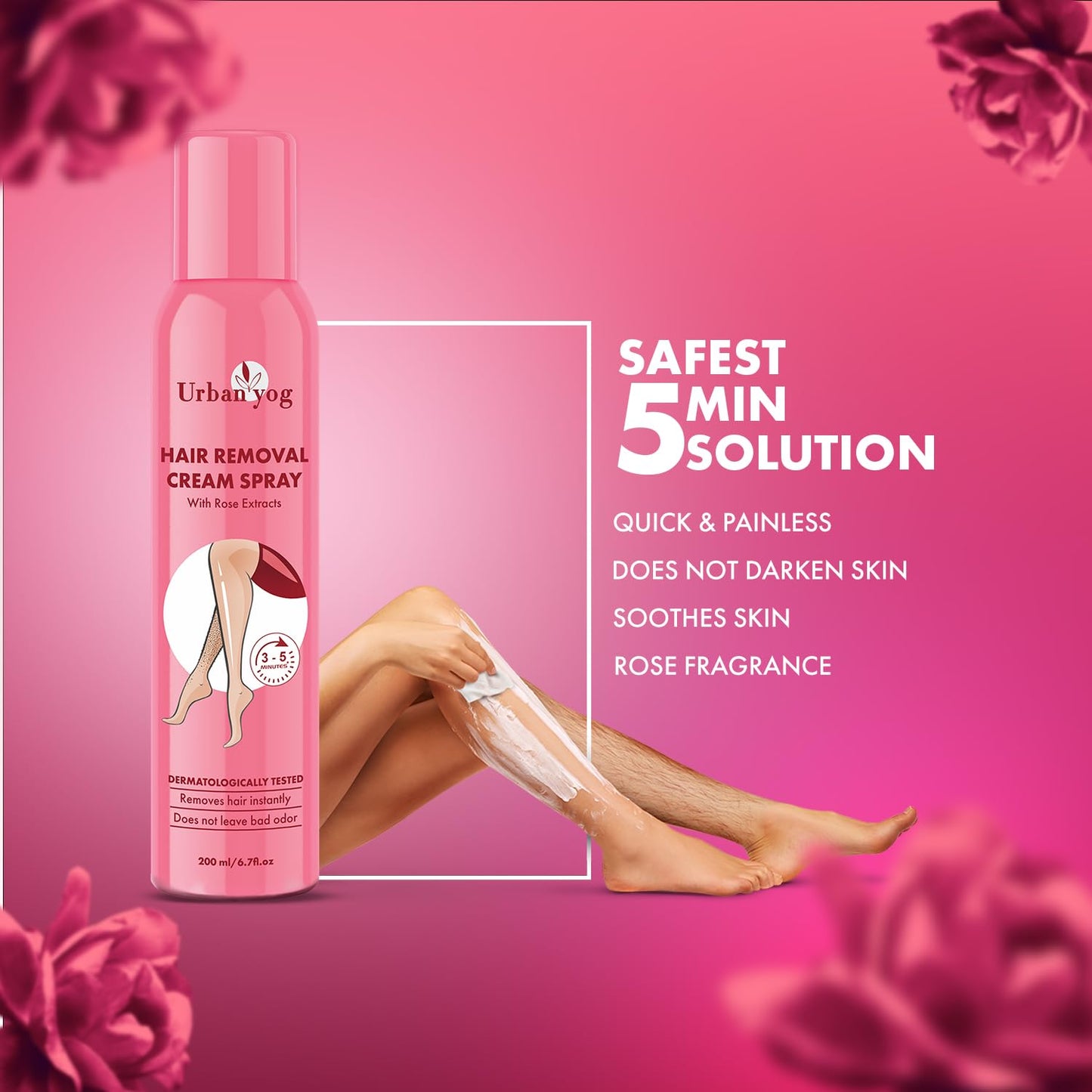 Urban yog Hair Removal Cream Spray for Women | Painless Body Hair Removal Spray for legs, hands, underarm & back (200 ML, Tulip (Blue))