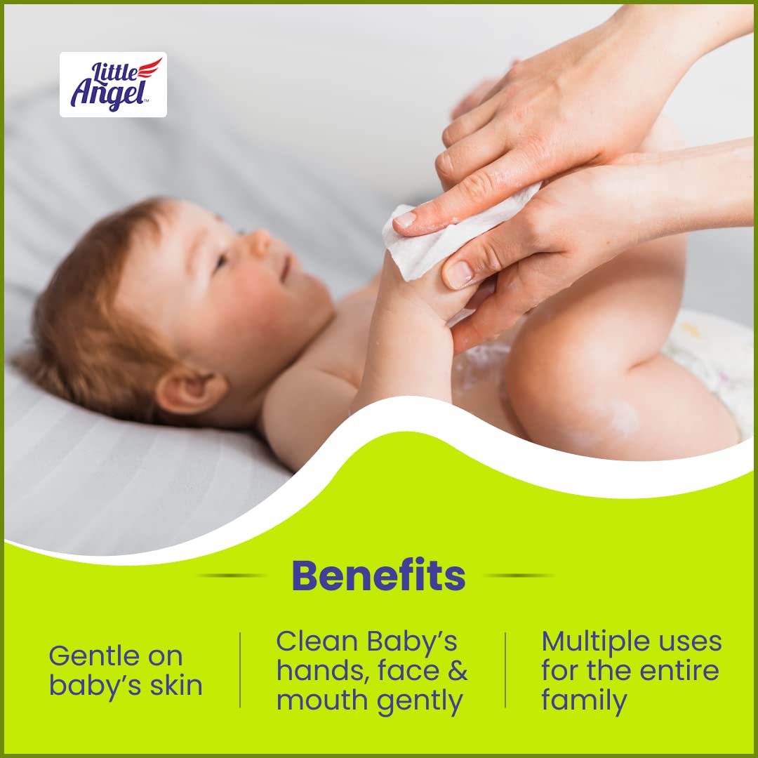 Little Angel Super Soft Cleansing Baby Wipes Lid Pack, 144 Count, Enriched with Aloe vera & Vitamin E, pH balanced, Dermatologically Tested & Alcohol-free, Pack of 2,72 count/pack