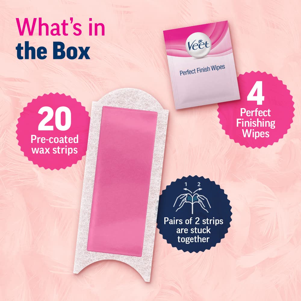 Veet Full Body Waxing Strips Kit for Normal Skin, 20 Strips