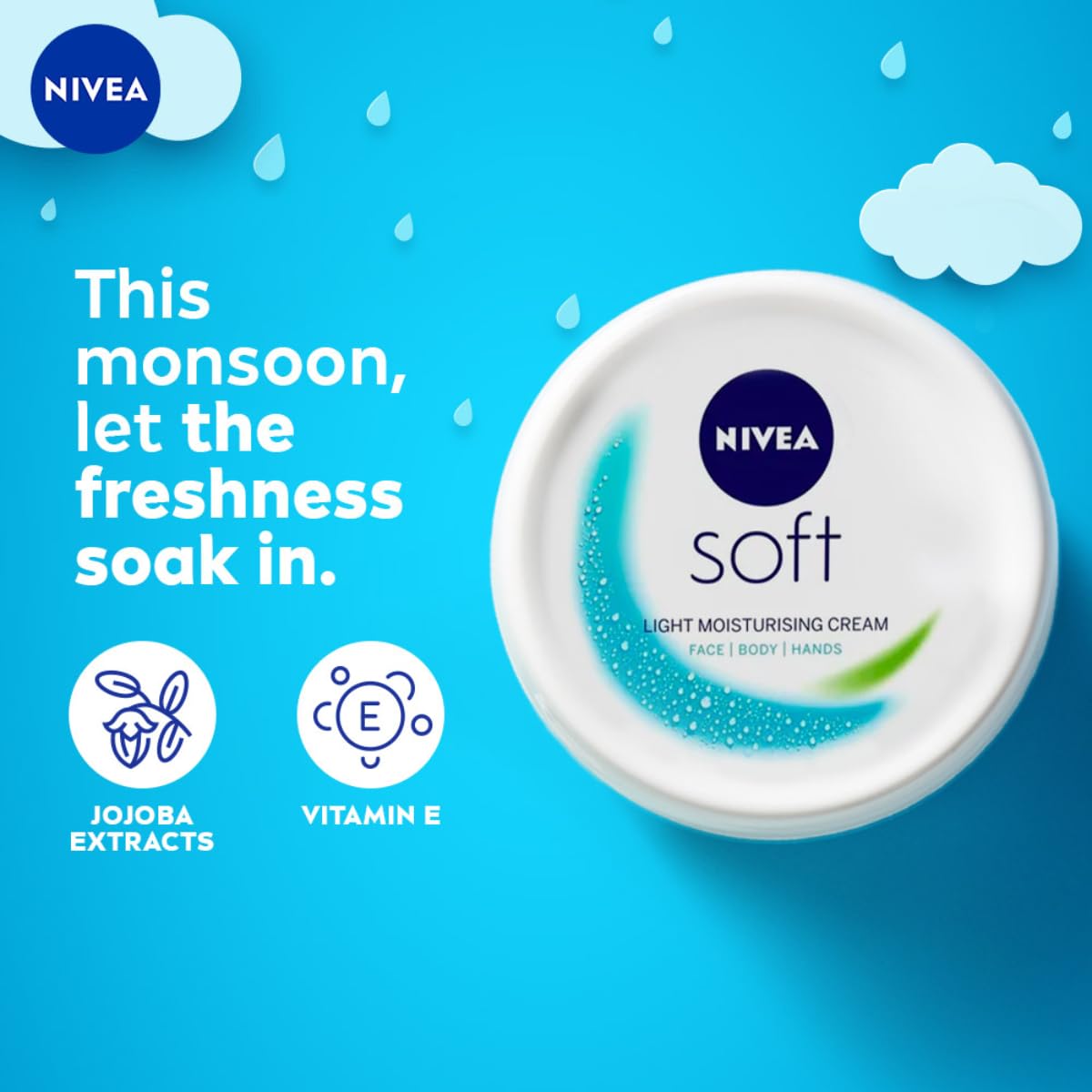 NIVEA Soft Light Moisturizer, 300 ml, for Face, Hand & Body, Non-Greasy Cream with Vitamin E & Jojoba Oil for Instant Hydration