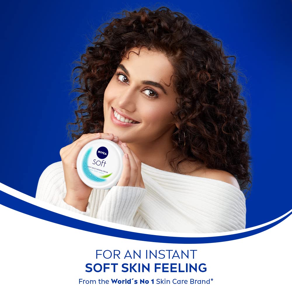 NIVEA Soft Light Moisturizer, 300 ml, for Face, Hand & Body, Non-Greasy Cream with Vitamin E & Jojoba Oil for Instant Hydration