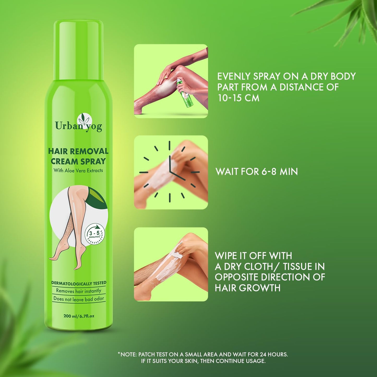 Urban yog Hair Removal Cream Spray for Women | Painless Body Hair Removal Spray for legs, hands, underarm & back (200 ML, Tulip (Blue))