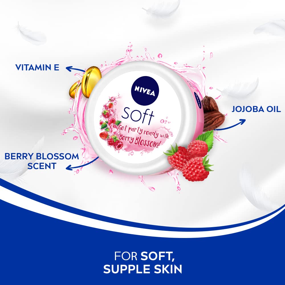 NIVEA Soft Light Moisturizer, 300 ml, for Face, Hand & Body, Non-Greasy Cream with Vitamin E & Jojoba Oil for Instant Hydration