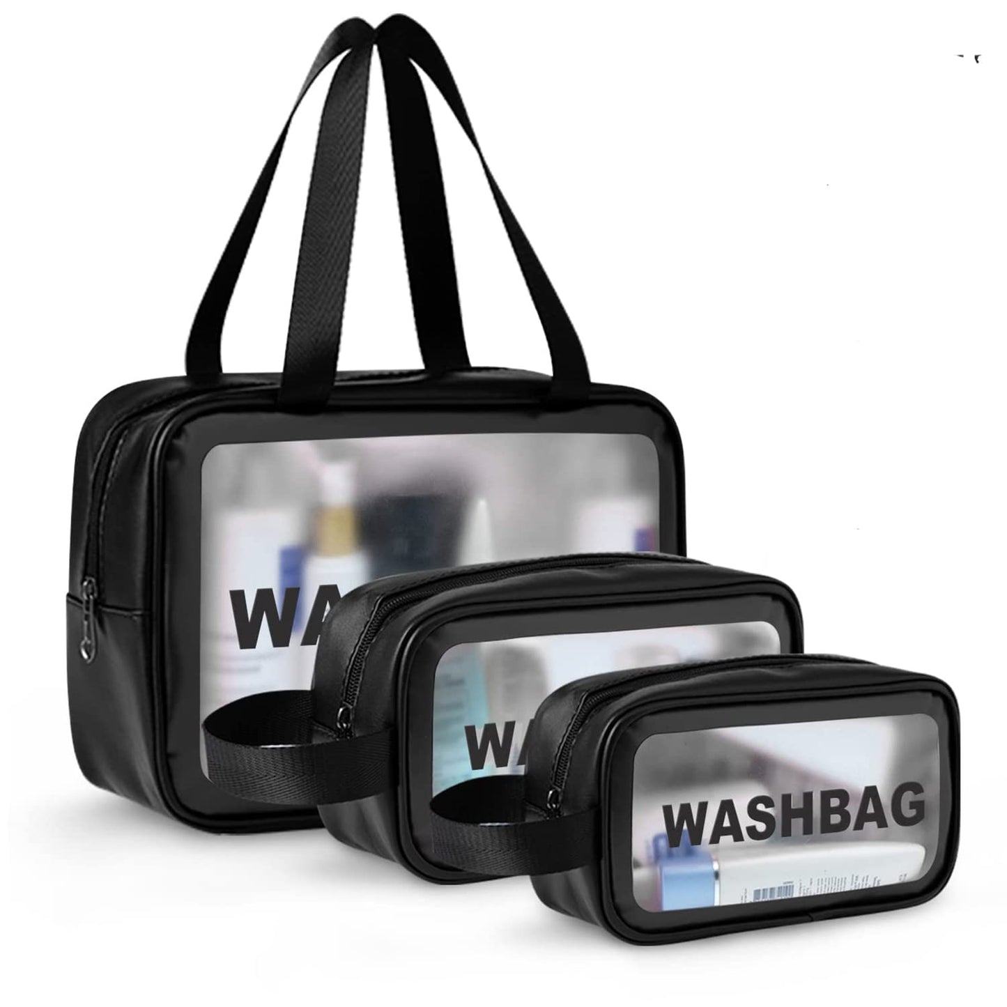 Niwlix Makeup Pouch Travel Toiletry Bag for Women Travel Pouch Cosmetic Makeup Bag Transparent Pouches for Women Set of 3 (Pink)