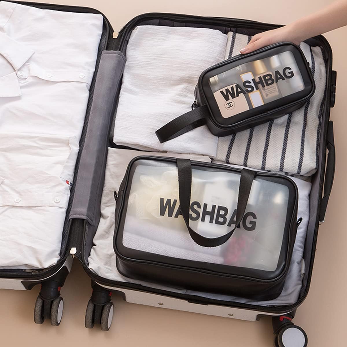 Niwlix Makeup Pouch Travel Toiletry Bag for Women Travel Pouch Cosmetic Makeup Bag Transparent Pouches for Women Set of 3 (Pink)