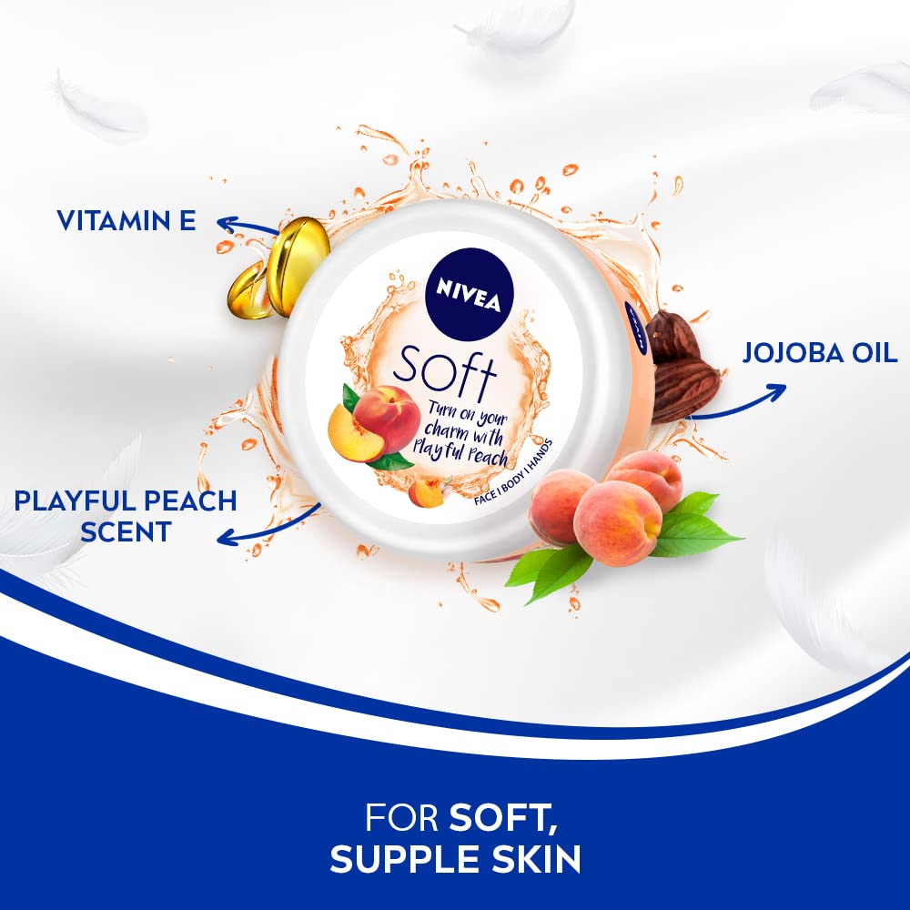 NIVEA Soft Light Moisturizer, 300 ml, for Face, Hand & Body, Non-Greasy Cream with Vitamin E & Jojoba Oil for Instant Hydration