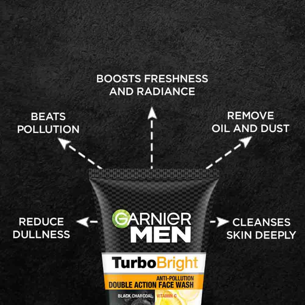 Garnier Men, Face Wash, Brightening & Anti-Pollution, TurboBright Double Action, 100 g