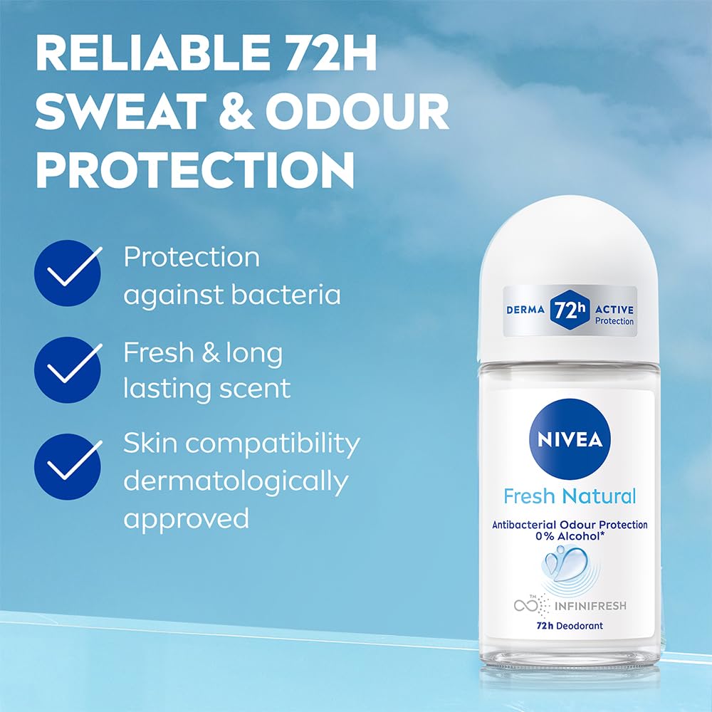 NIVEA Pearl and Beauty 50ml Deo Roll On | With Pearl Extracts & Avocado Oil| 72 H Smooth & Beautiful Underarms | 0% Alcohol | For Women