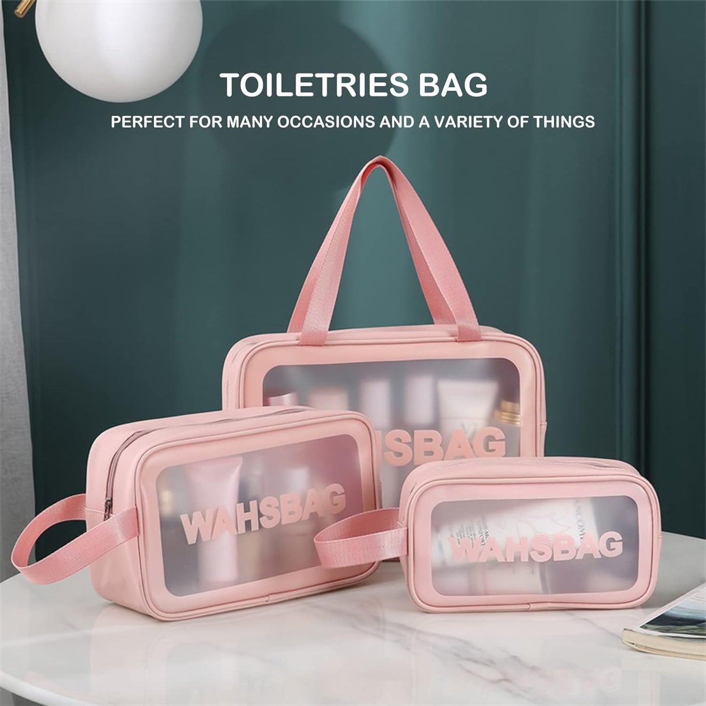 Niwlix Makeup Pouch Travel Toiletry Bag for Women Travel Pouch Cosmetic Makeup Bag Transparent Pouches for Women Set of 3 (Pink)