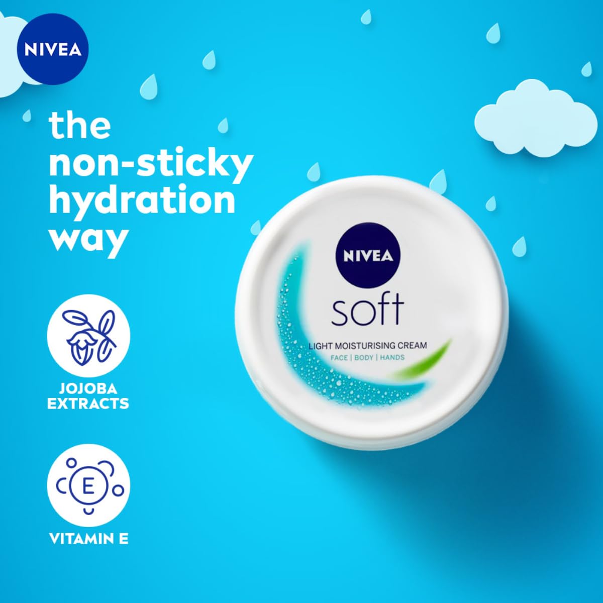 NIVEA Soft Light Moisturizer, 300 ml, for Face, Hand & Body, Non-Greasy Cream with Vitamin E & Jojoba Oil for Instant Hydration
