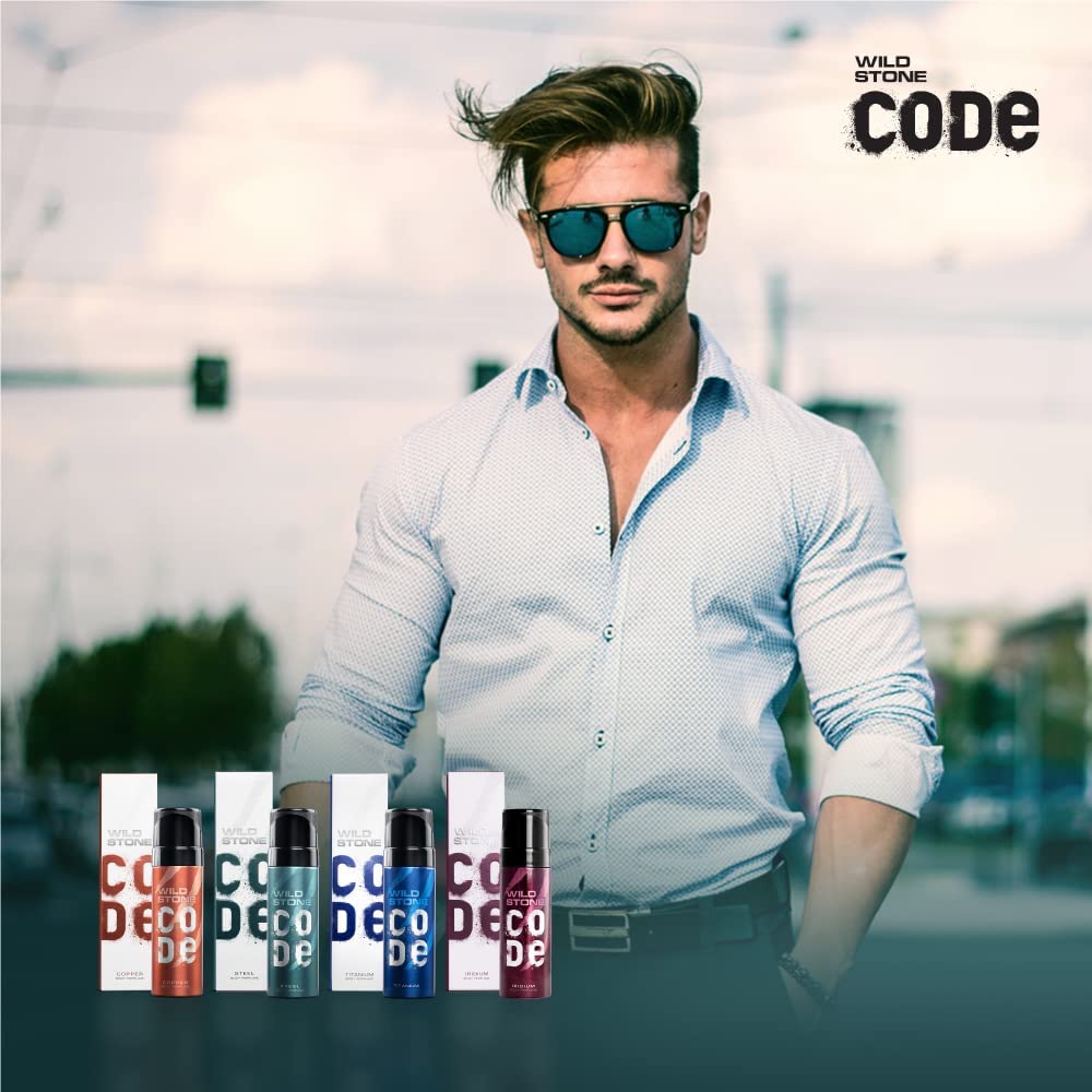 WILD STONE CODE Titanium Long Lasting No Gas Body Perfume For Men, 150Ml, Spray