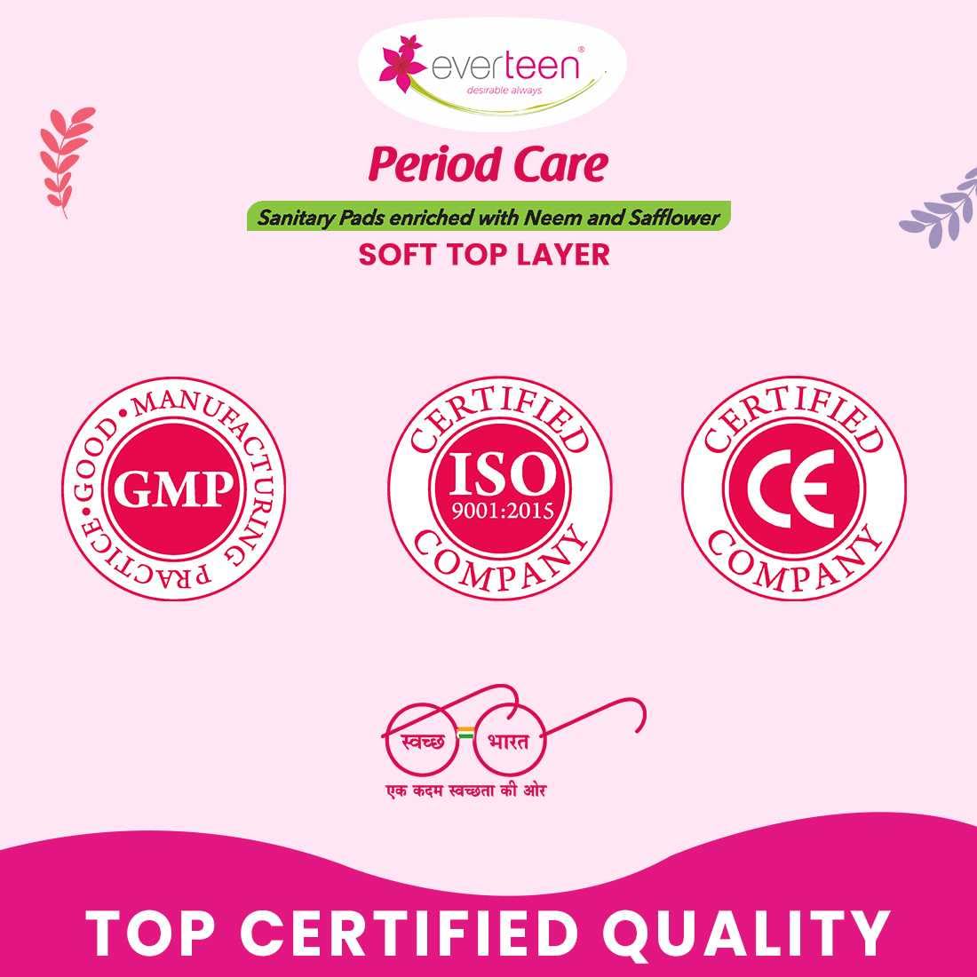 everteen Period Care XL Soft 40 Sanitary Pads Enriched with Neem and Safflower For Medium Flow - 1 Pack (40 Pads)