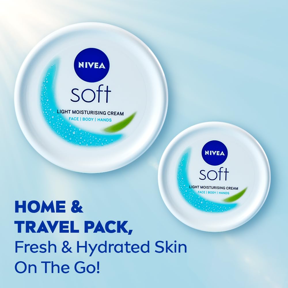 NIVEA Soft Light Moisturizer, 300 ml, for Face, Hand & Body, Non-Greasy Cream with Vitamin E & Jojoba Oil for Instant Hydration