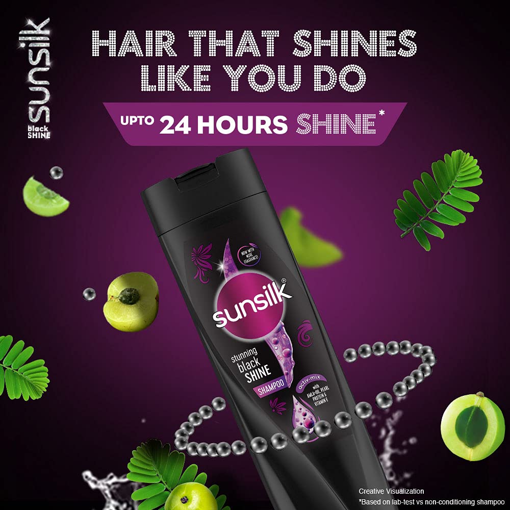 Sunsilk Stunning Black Shine Shampoo 360 ml, With Amla + Oil & Pearl Protein, Gives Shiny, Moisturised, Fuller Hair