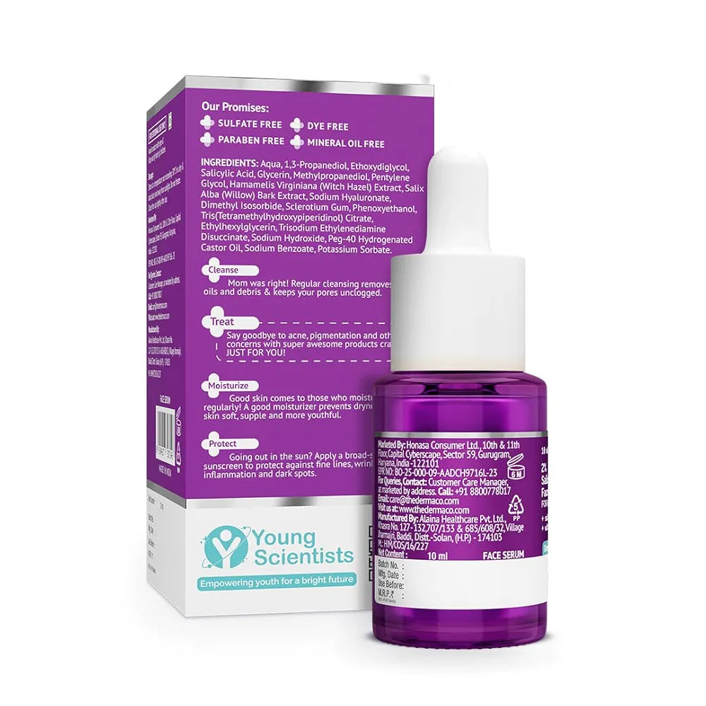 The Derma Co 2% Salicylic Acid Face Serum - 10 ml | Reduces acne & blackheads | Tightens pores | Exfoliates & soothes inflammation