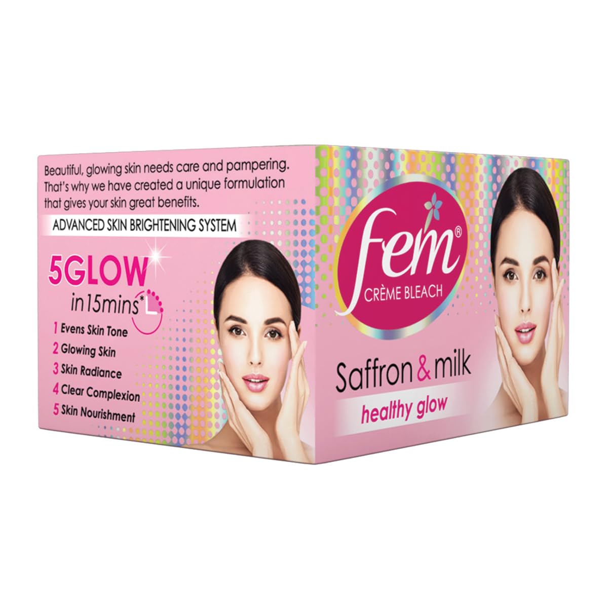 Fem Fairness (Saffron & Milk) Crème Bleach - 314g | Advanced Skin Brightening System | Enriched wih Goodness of Safrron & Milk | With Rejuvenating Fragrance | No Added Parabens, Silicones & Ammonia