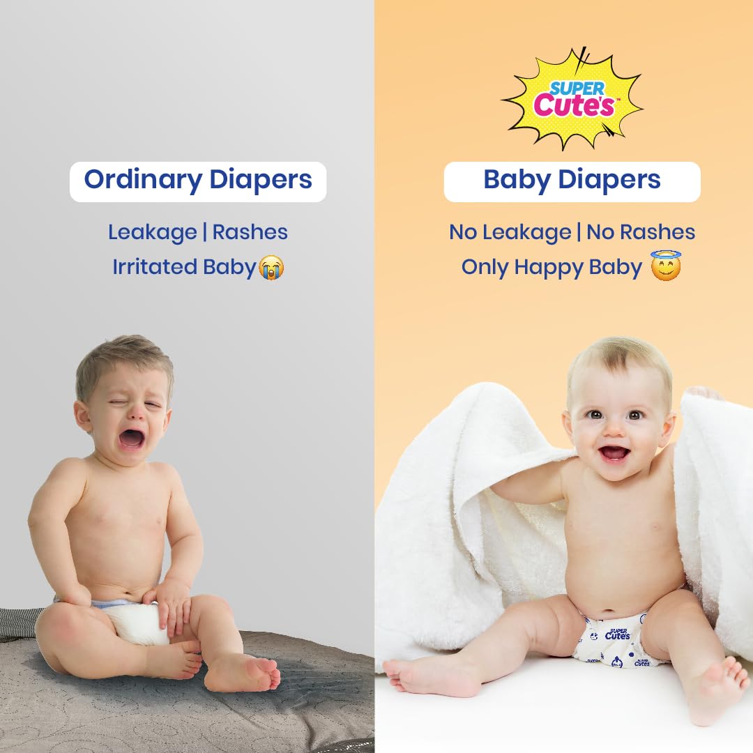 Super Cutes Premium Baby Diapers L Size 30 Count 9-14Kg,Medium34 counts,Small 40counts, XL 24 Counts , Super Soft and Rash Free Diaper Pants with 12 hrs Overnight Leakage Protection
