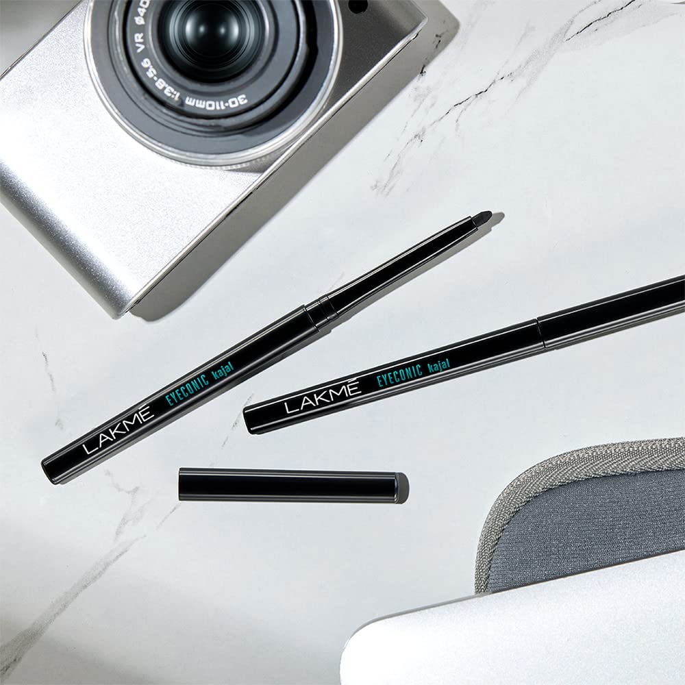 LAKMÉ Eyeconic Black Kajal 0.35 g (Combo Pack of 2) Matte Kohl Liner in a Twist Up Pencil - Waterproof, Smudge Proof & Long Lasting Eye Makeup