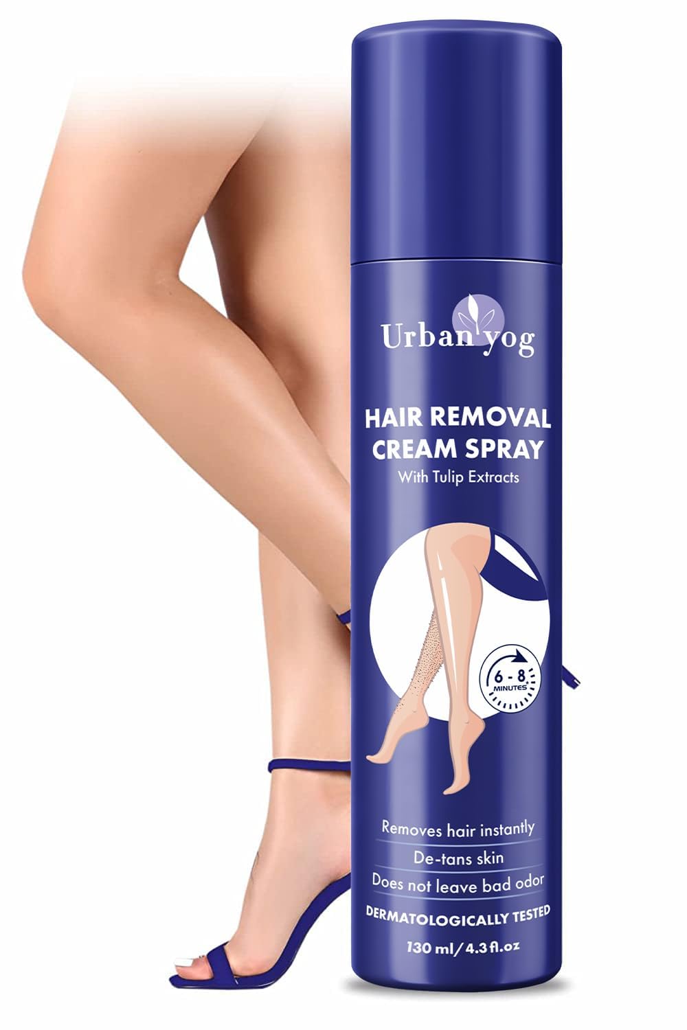 Urban yog Hair Removal Cream Spray for Women | Painless Body Hair Removal Spray for legs, hands, underarm & back (200 ML, Tulip (Blue))