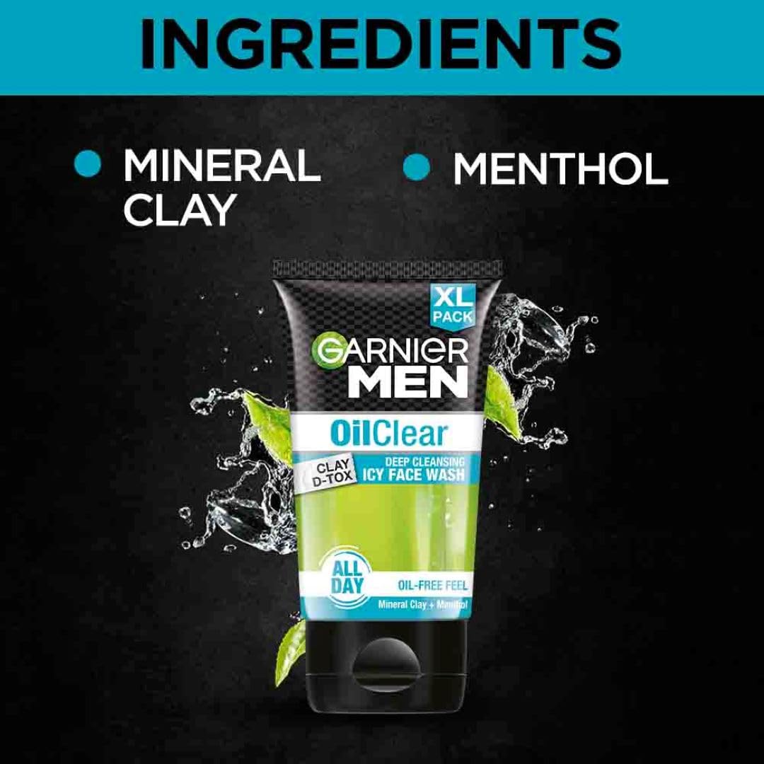 Garnier Men Oil Clear Clay D-Tox Deep Cleansing Icy Face Wash, 100gm