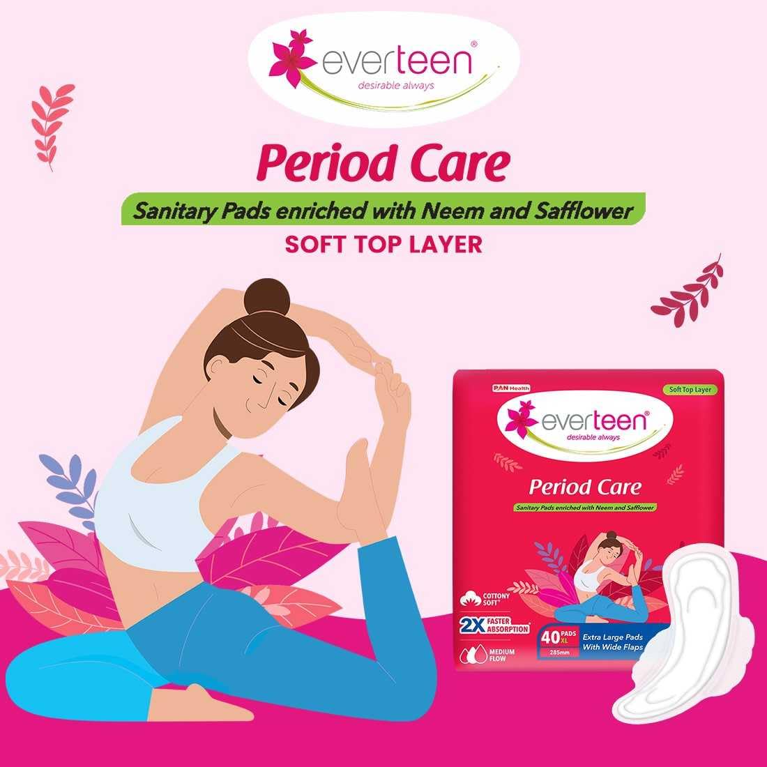 everteen Period Care XL Soft 40 Sanitary Pads Enriched with Neem and Safflower For Medium Flow - 1 Pack (40 Pads)