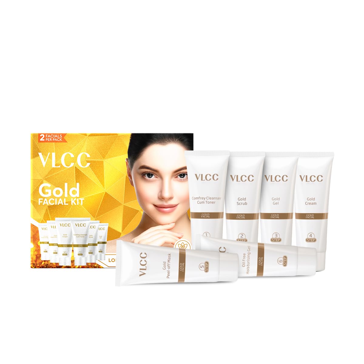 VLCC Gold Facial Kit, Bright & Glowing Skin - 60g | Pamper your Skin for a Luminous Glow | Parlour Glow with 24K Gold Bhasma, Rose Extracts, Turmeric & Aloe Vera.