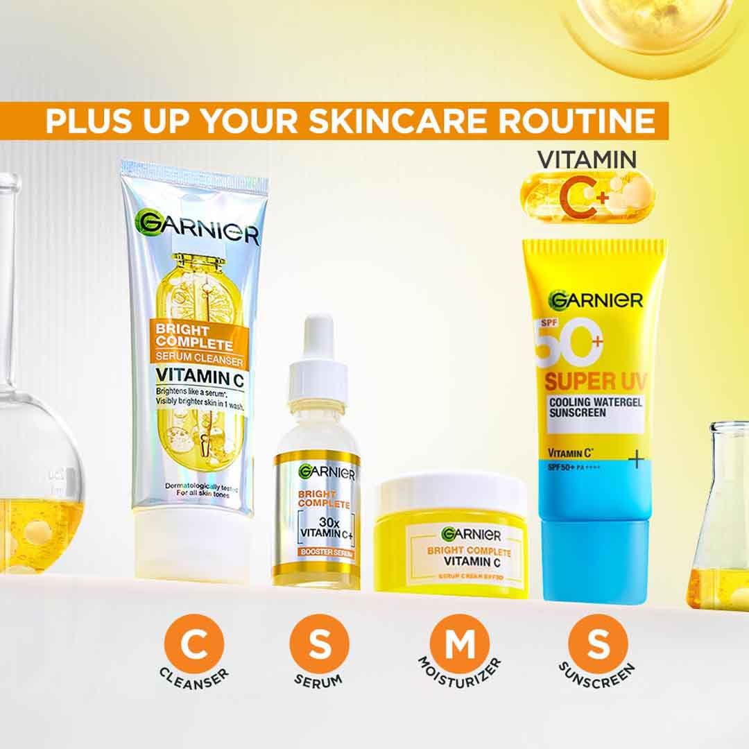 Garnier Vitamin C + Booster Face Serum For Skin Brightening and Anti-Dark Spots with 30X Vitamin C, 2% Niacinamide and BHA | Brighter Skin in Just 3 days | Suitable for Oily , Dry, Combination , Sensitive Skin | For Men and Women | 50ml