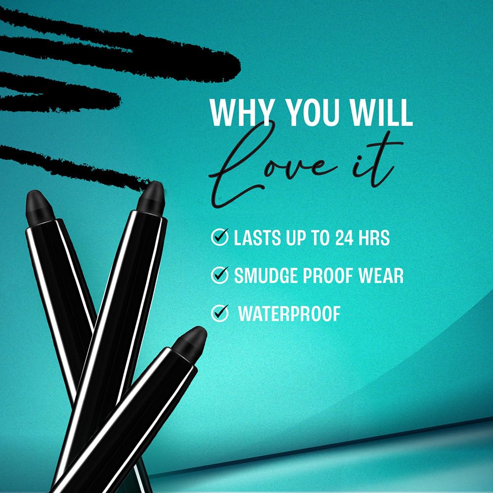 LAKMÉ Eyeconic Black Kajal 0.35 g (Combo Pack of 2) Matte Kohl Liner in a Twist Up Pencil - Waterproof, Smudge Proof & Long Lasting Eye Makeup