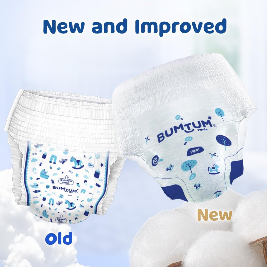 Bumtum Baby Diaper Pants, Large Size, 56 Count, Double Layer Leakage Protection Infused With Aloe Vera, Cottony Soft High Absorb Technology (Pack of 1)