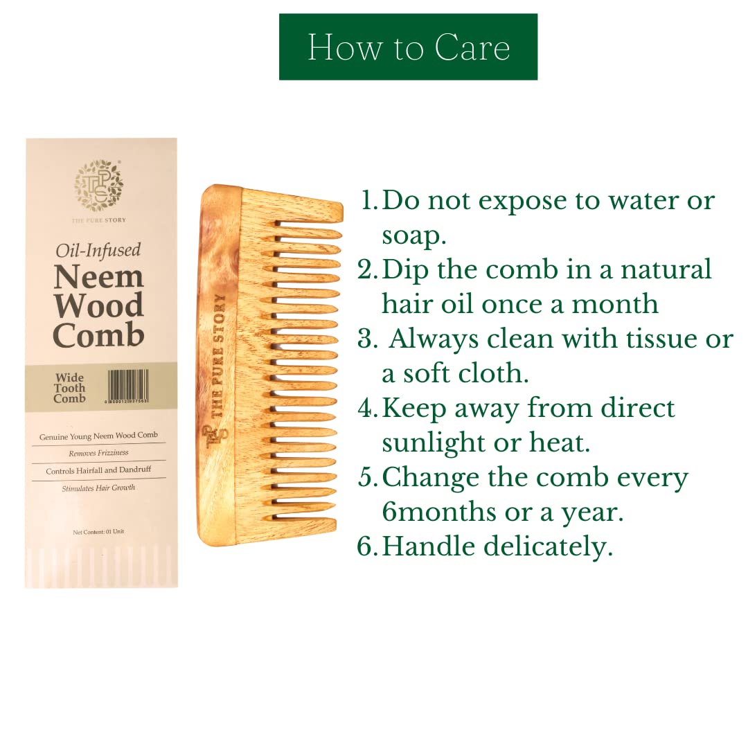 Oil–Infused Neem Wood Comb treated with a combination of Herbs and Cold-Pressed Oils.(Wide Tooth Comb)