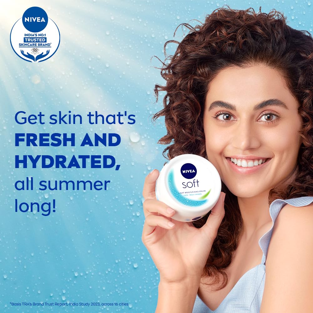 NIVEA Soft Light Moisturizer, 300 ml, for Face, Hand & Body, Non-Greasy Cream with Vitamin E & Jojoba Oil for Instant Hydration