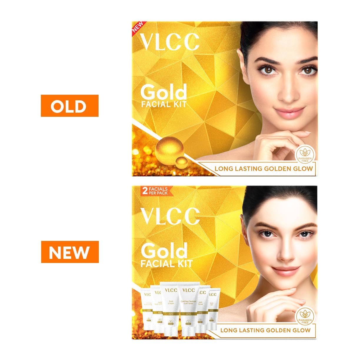 VLCC Gold Facial Kit, Bright & Glowing Skin - 60g | Pamper your Skin for a Luminous Glow | Parlour Glow with 24K Gold Bhasma, Rose Extracts, Turmeric & Aloe Vera.