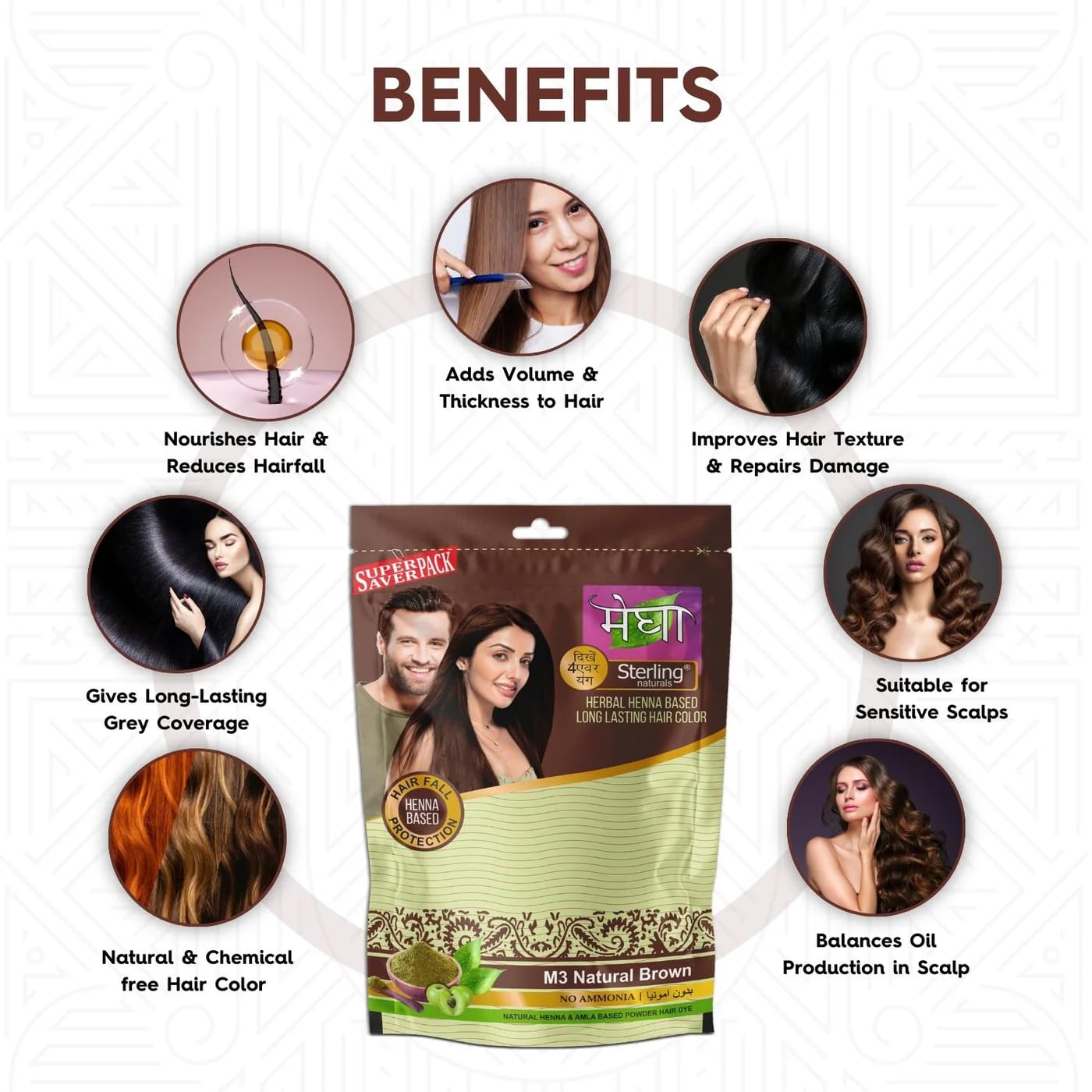 'Sterling Naturals Megha Mehandi Hair Care Powder – Megha Mehandi (Pack Of 4) For Natural Hair Color Solution | For Men & Women 45GM