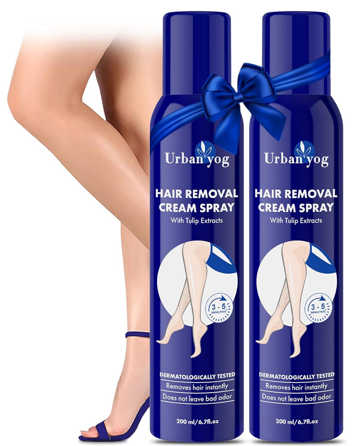 Urban yog Hair Removal Cream Spray for Women | Painless Body Hair Removal Spray for legs, hands, underarm & back (200 ML, Tulip (Blue))
