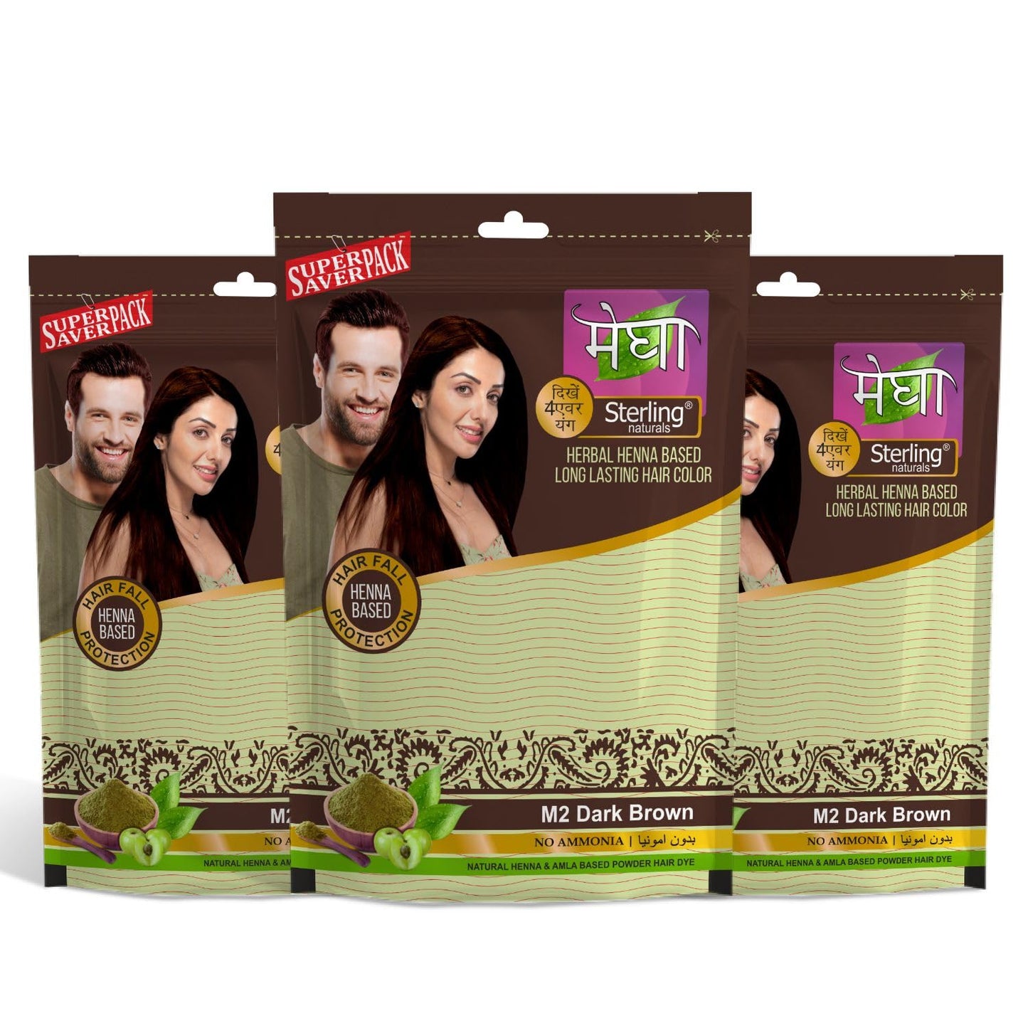 Sterling Naturals Megha Mehandi for Women & Men, Henna Based Mehndi, Organic Hair Dye Without Chemicals and Ammonia,  45 g (Pack of 3)
