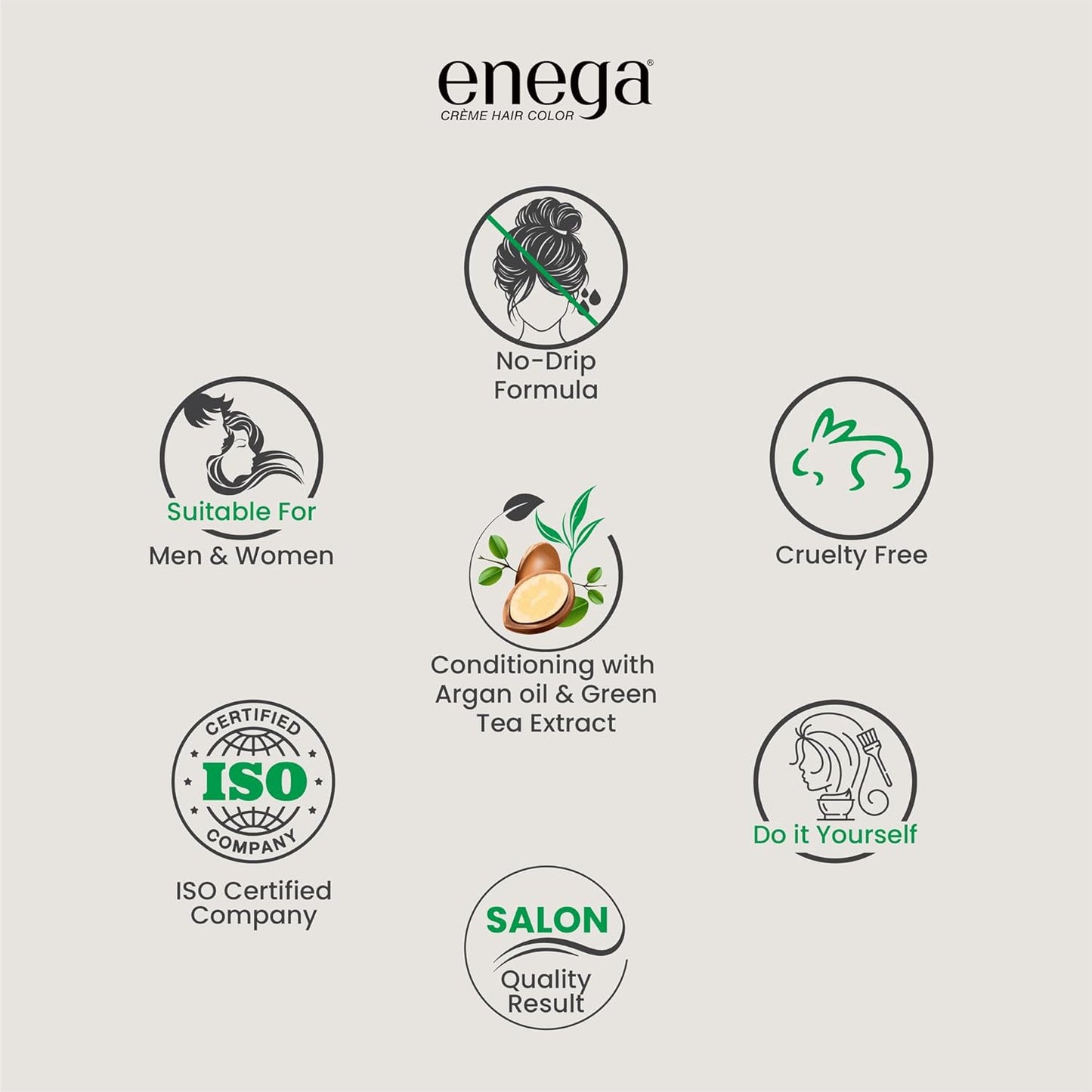 Enega No Ammonia Grey Coverage Long Lasting Creme Hair Color with Argan Oil & Green Tea Extract - Pack of 1(150 ML) (Golden Blonde)