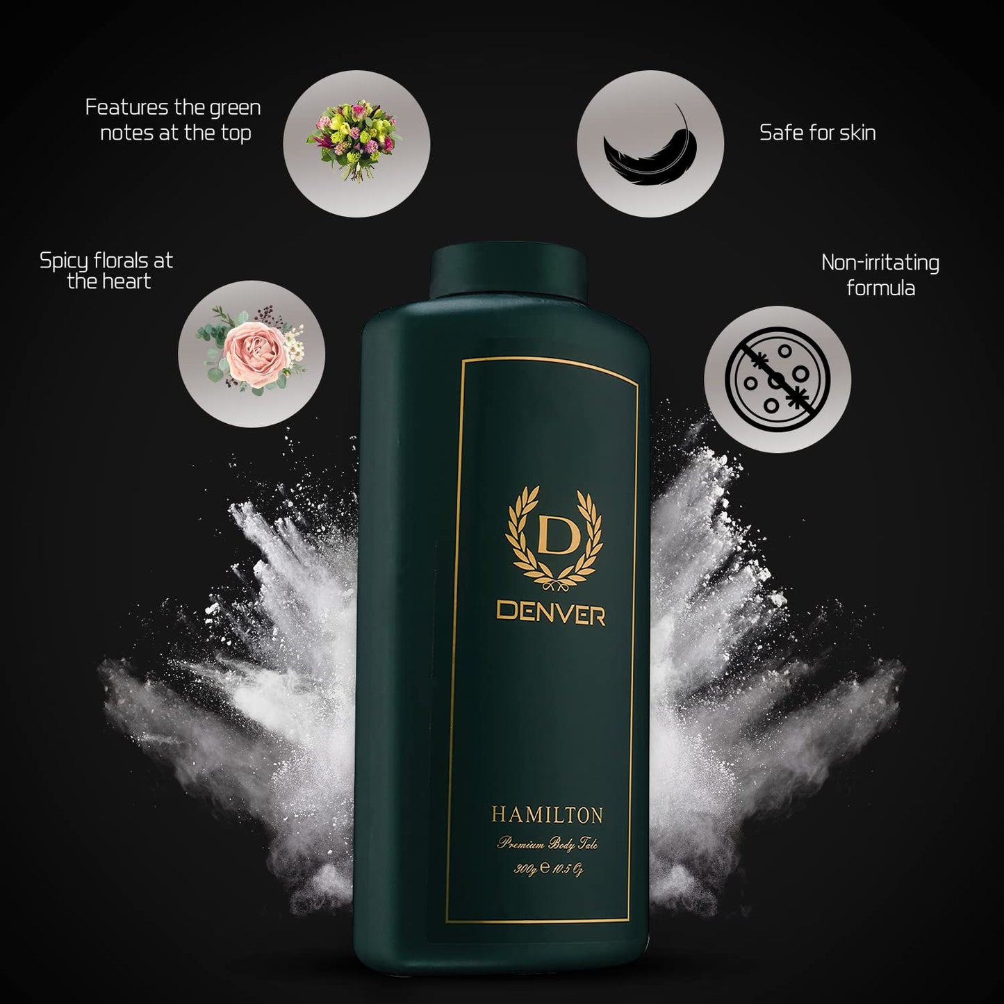 DENVER Hamilton Premium Body Talc- 300GM | Scented Talcum Powder for Men