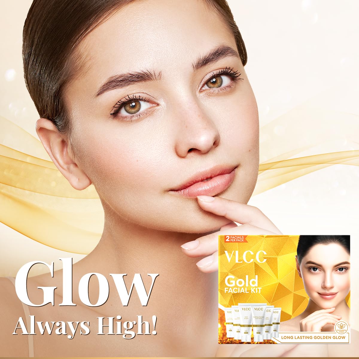 VLCC Gold Facial Kit, Bright & Glowing Skin - 60g | Pamper your Skin for a Luminous Glow | Parlour Glow with 24K Gold Bhasma, Rose Extracts, Turmeric & Aloe Vera.