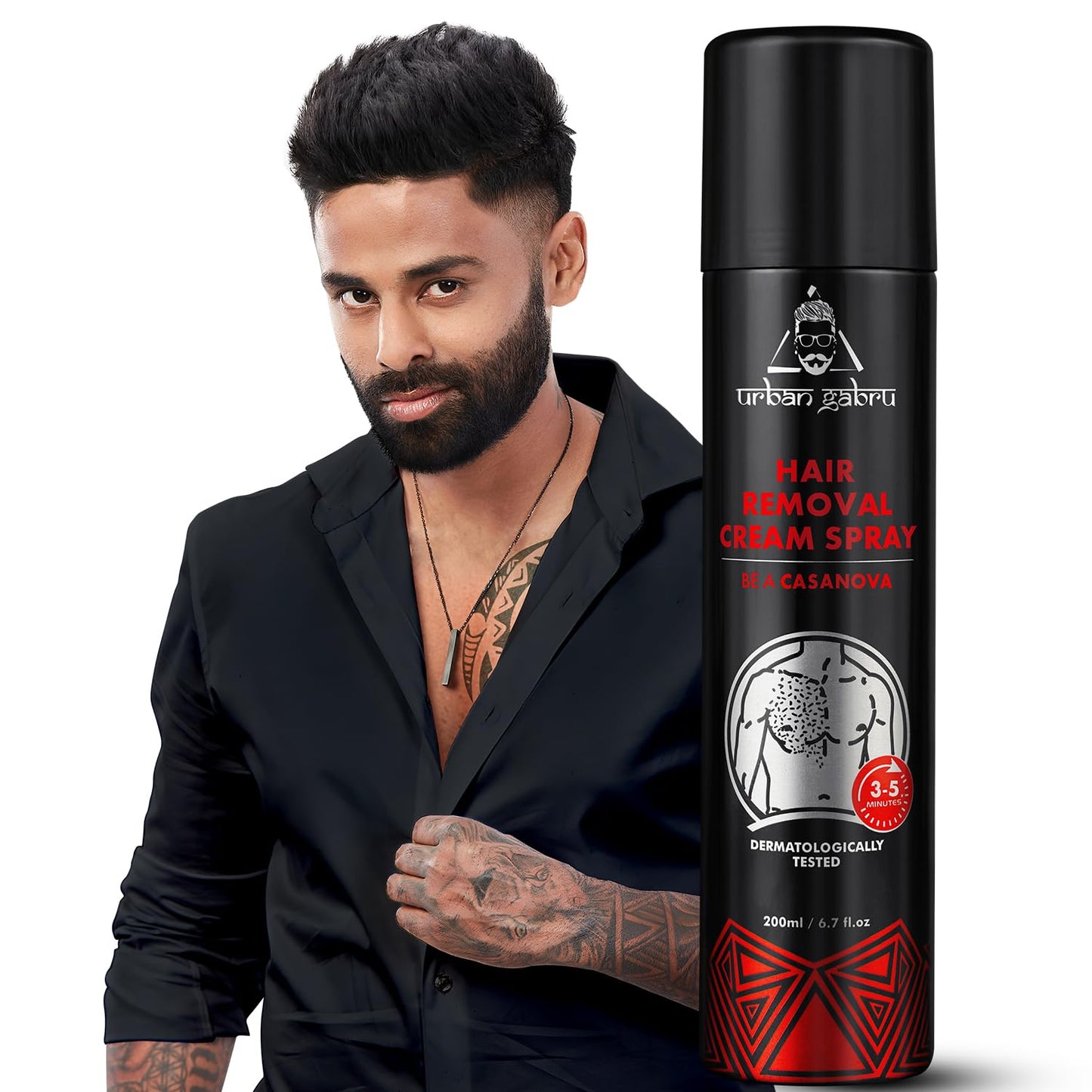 urbangabru Hair Removal Cream Spray For Men| Painless Body Hair Removal Spray For Chest, Back, Legs & Under Arms (200 ml (Pack of 1), Aloe Vera)