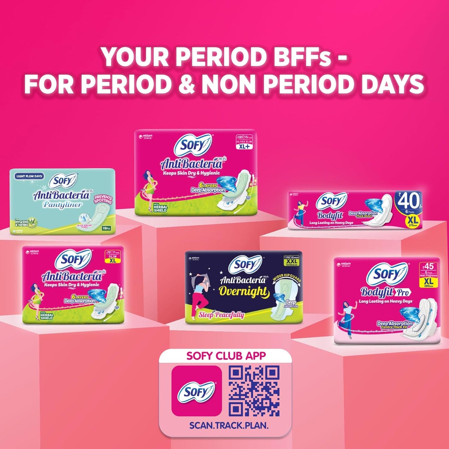 Sofy Anti-Bacteria Sanitary Pads (XL+ Size - 290 mm) 28 Pads - 6 layer deep absorption & Herbal Shield for Bacterial Protection, Soft on skin with comfy dry top sheet (Pack of 1)