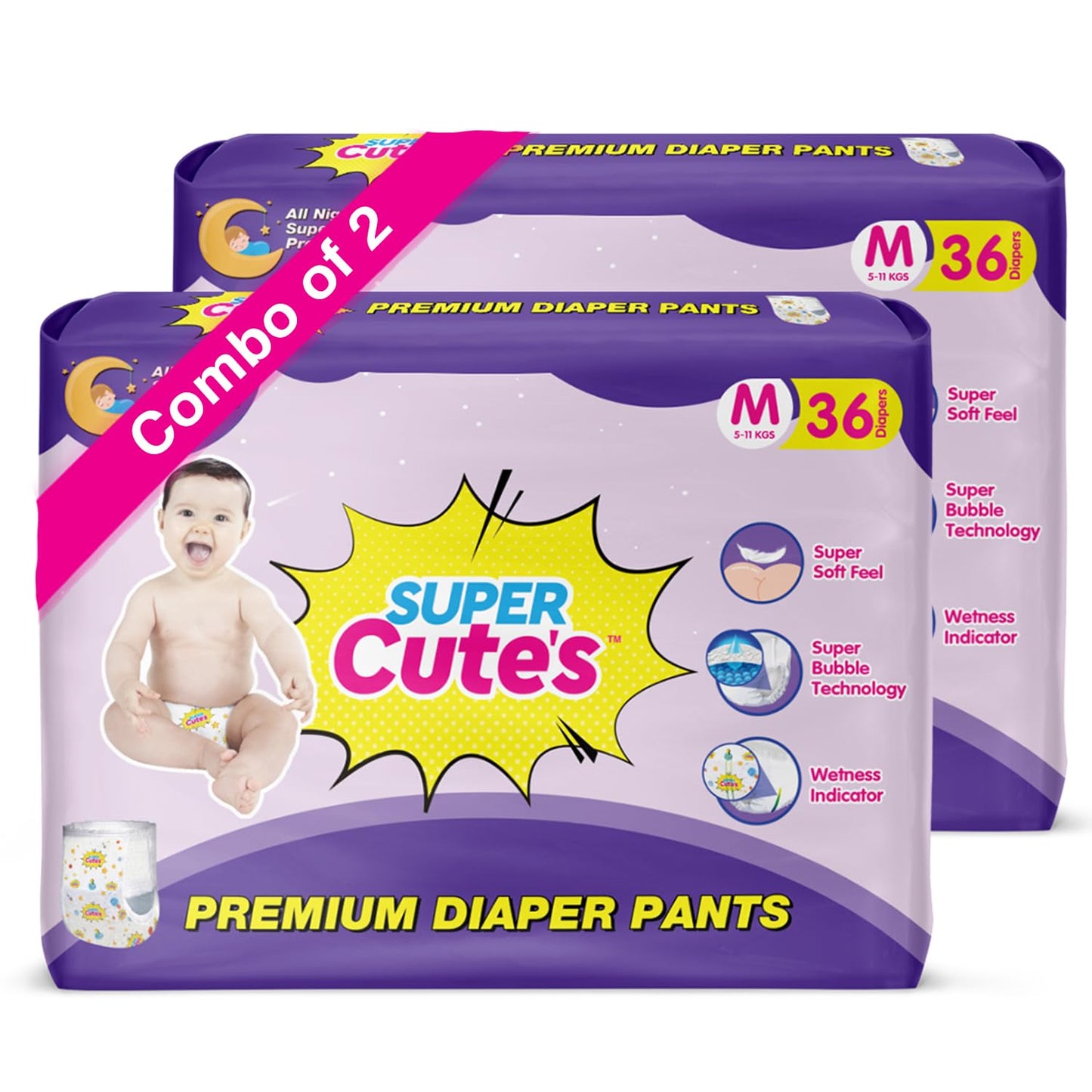 Super Cutes Premium Baby Diapers L Size 30 Count 9-14Kg,Medium34 counts,Small 40counts, XL 24 Counts , Super Soft and Rash Free Diaper Pants with 12 hrs Overnight Leakage Protection