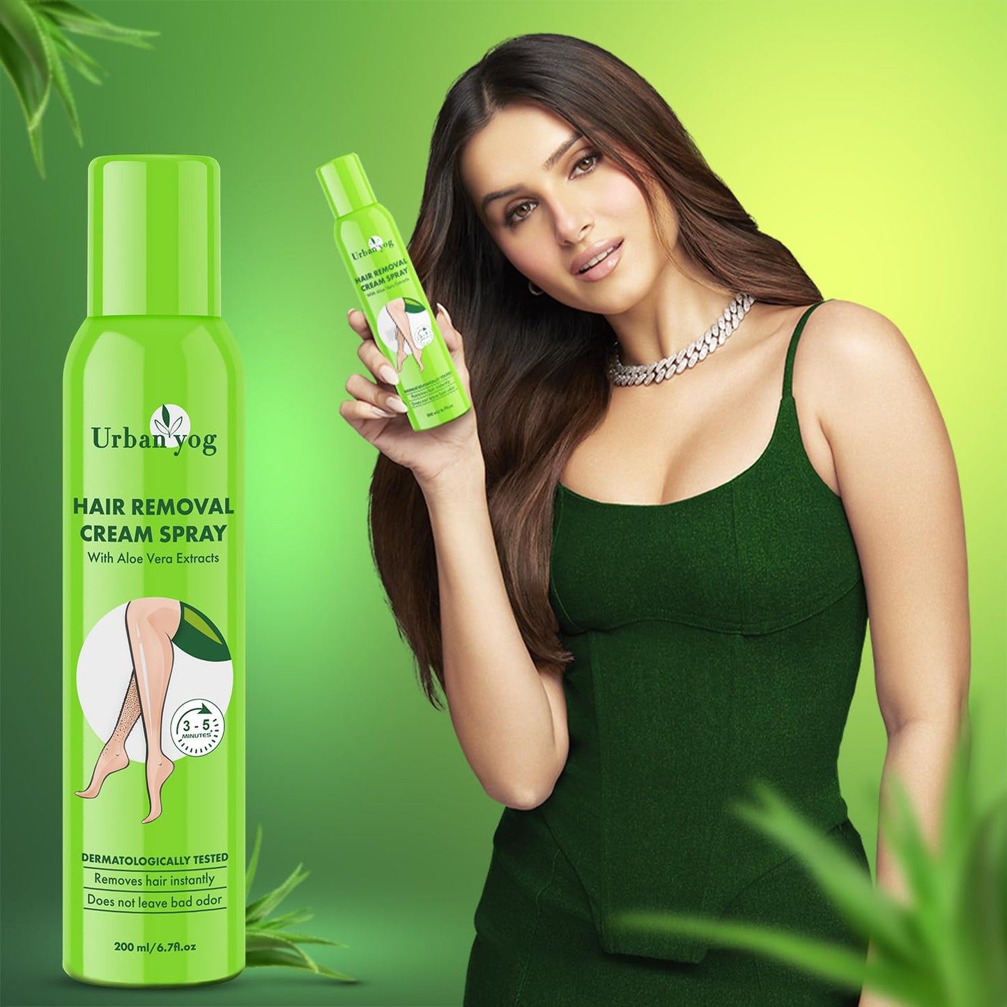 Urban yog Hair Removal Cream Spray for Women | Painless Body Hair Removal Spray for legs, hands, underarm & back (200 ML, Tulip (Blue))