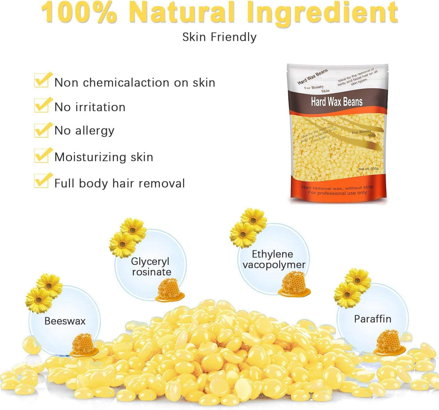 Plenteous Hard Wax Beads, 100G Painless Hard Wax Beans with 10 Applicators, Professional Wax Beads for Eyebrow, Armpit, Bikini, Back, Chest, Legs, Painless Hair Removal. (Strawberry)
