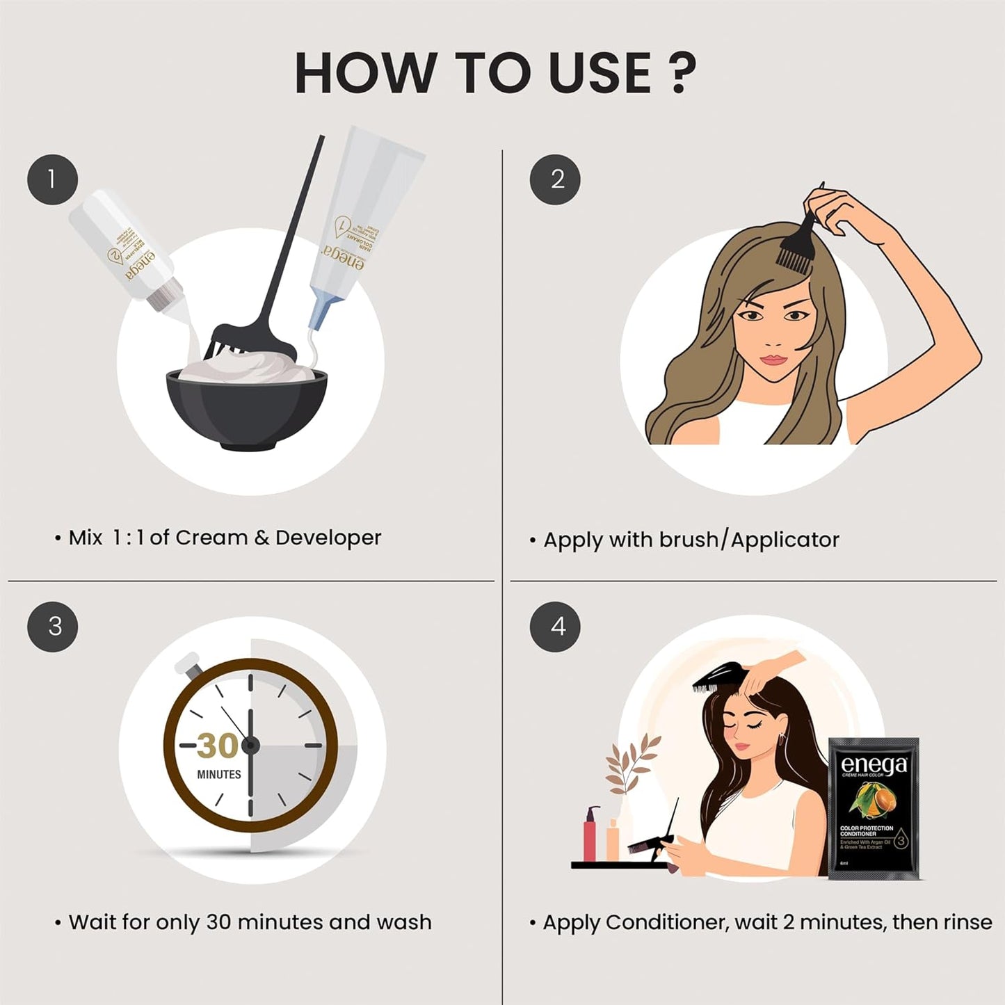Enega No Ammonia Grey Coverage Long Lasting Creme Hair Color with Argan Oil & Green Tea Extract - Pack of 1(150 ML) (Golden Blonde)