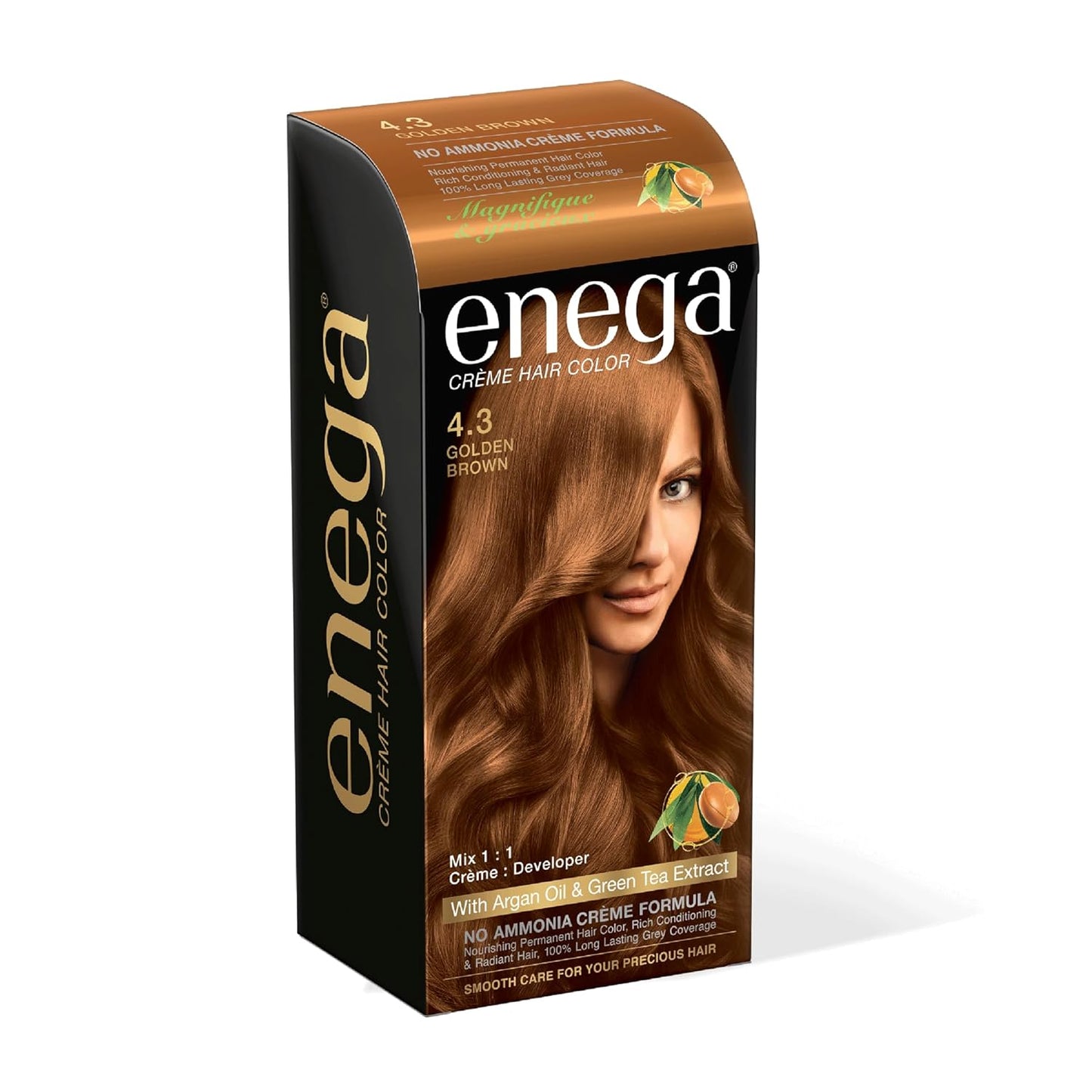 Enega No Ammonia Grey Coverage Long Lasting Creme Hair Color with Argan Oil & Green Tea Extract - Pack of 1(150 ML) (Golden Blonde)