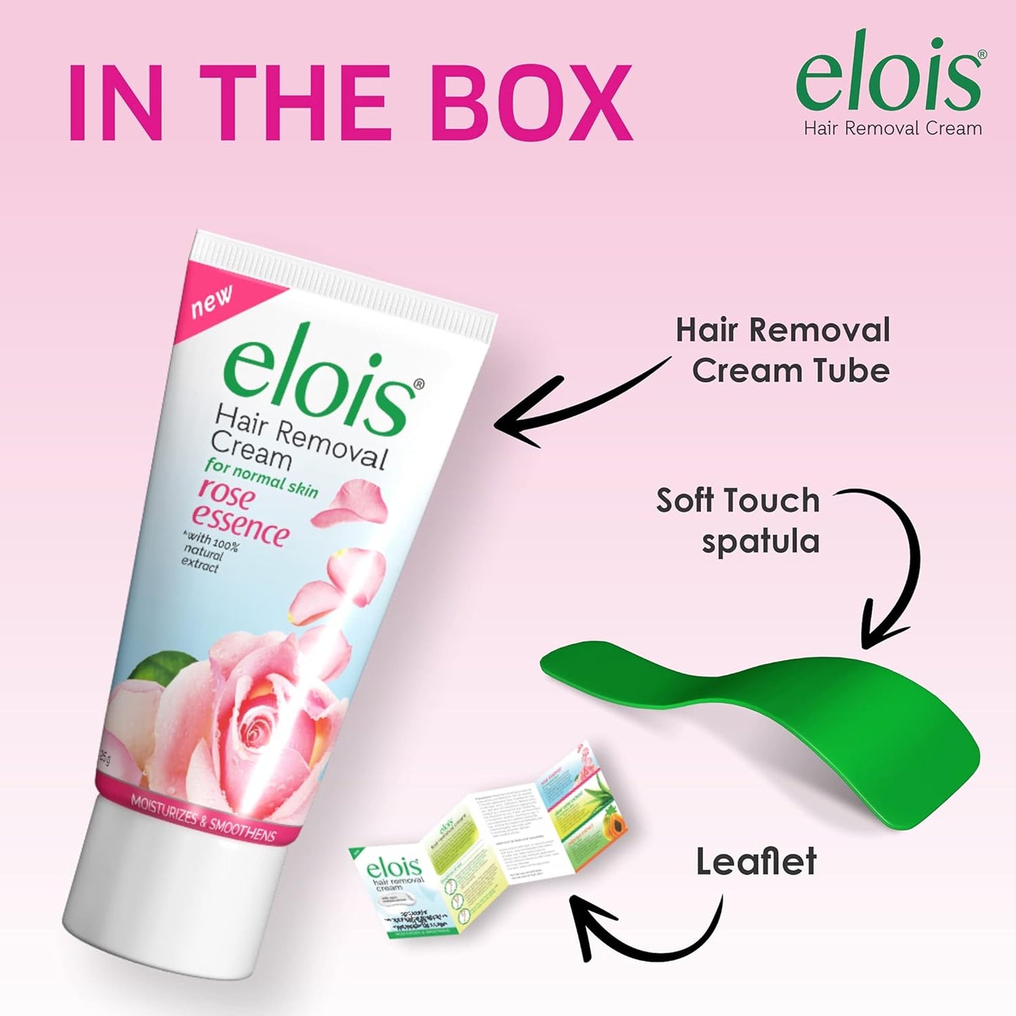 Elois Hair Removal Cream For Women Bikini Area - With Natural Extracts Painless For Normal Skin - Suitable for Legs Underarms Bikini Line Arms - (Rose Extract, 100 Gram)