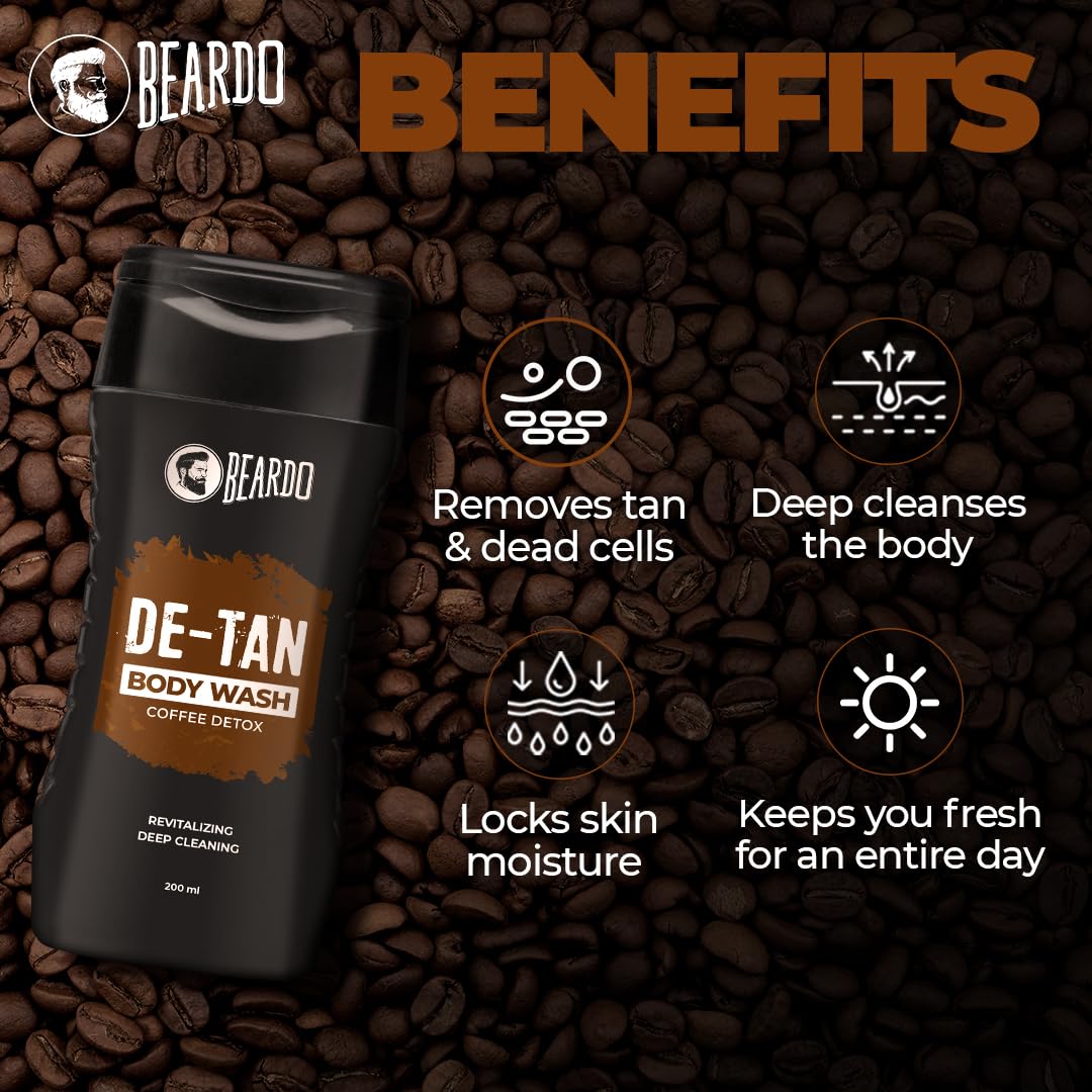 Beardo Detan Combo For Men (Set of 2) | Detan Body Wash & Detan Face Wash with Powerful Coffee Extract for Tan Removal | Hydrates & Exfoliates Men's Skin for Oil Control