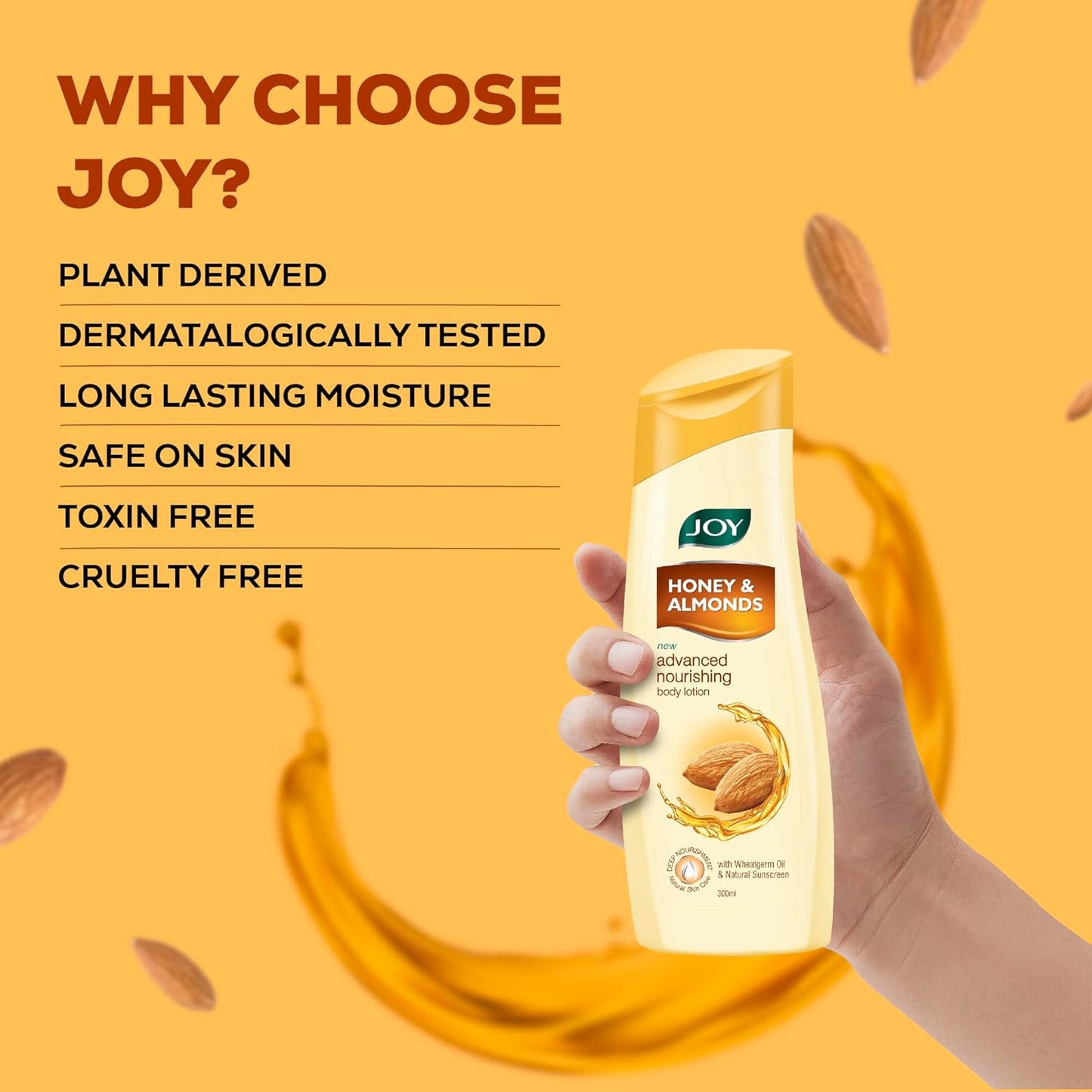 Joy Honey & Almonds Advanced Nourishing Lightweight Body Lotion 750ml | Enriched With Shea Butter | Summer Lotion With Natural Sunscreen Filters | Suitable for Normal to Dry Skin
