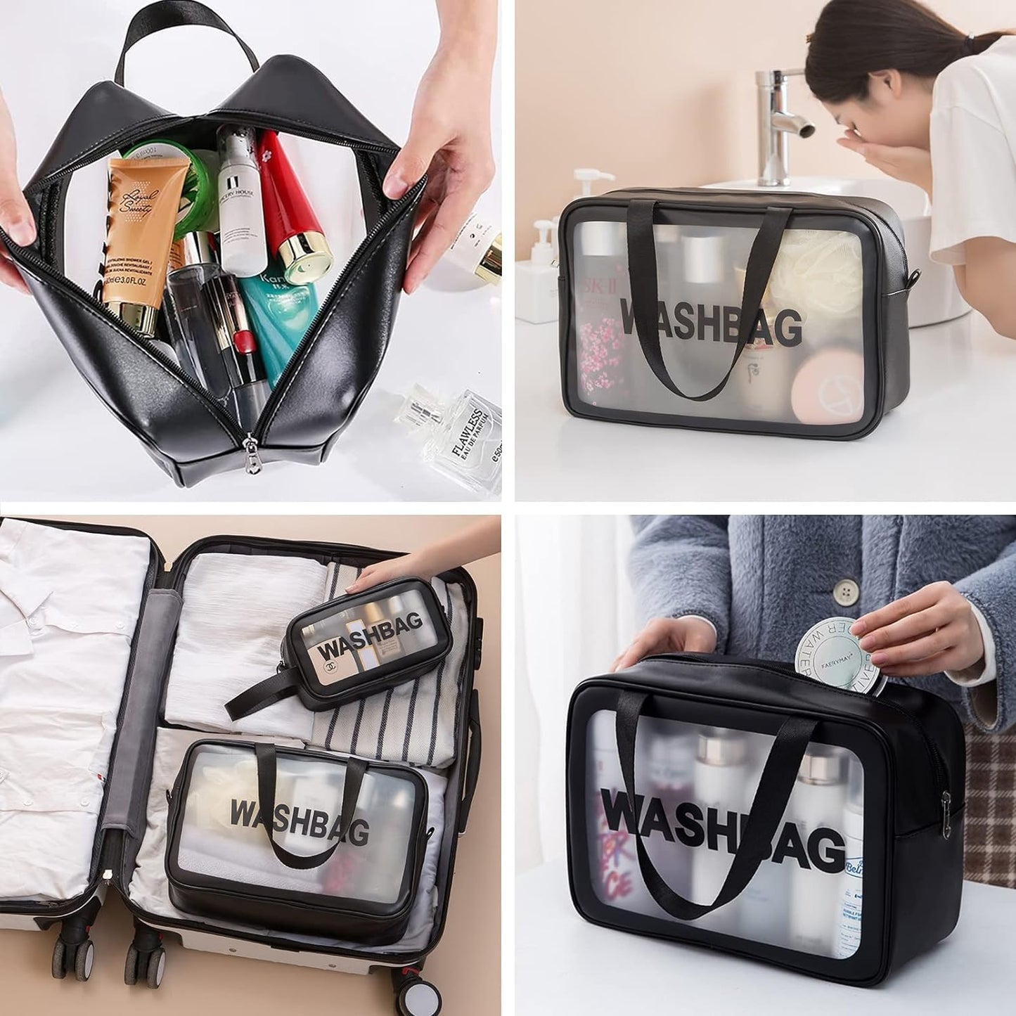 Niwlix Makeup Pouch Travel Toiletry Bag for Women Travel Pouch Cosmetic Makeup Bag Transparent Pouches for Women Set of 3 (Pink)