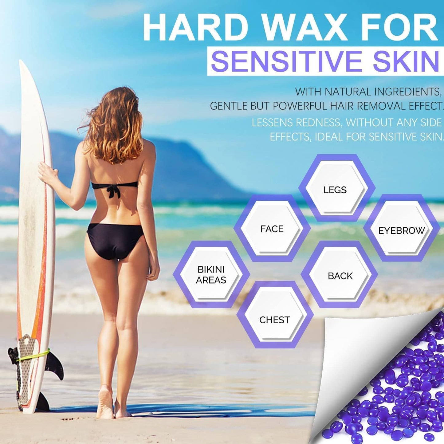 Plenteous Hard Wax Beads, 100G Painless Hard Wax Beans with 10 Applicators, Professional Wax Beads for Eyebrow, Armpit, Bikini, Back, Chest, Legs, Painless Hair Removal. (Strawberry)